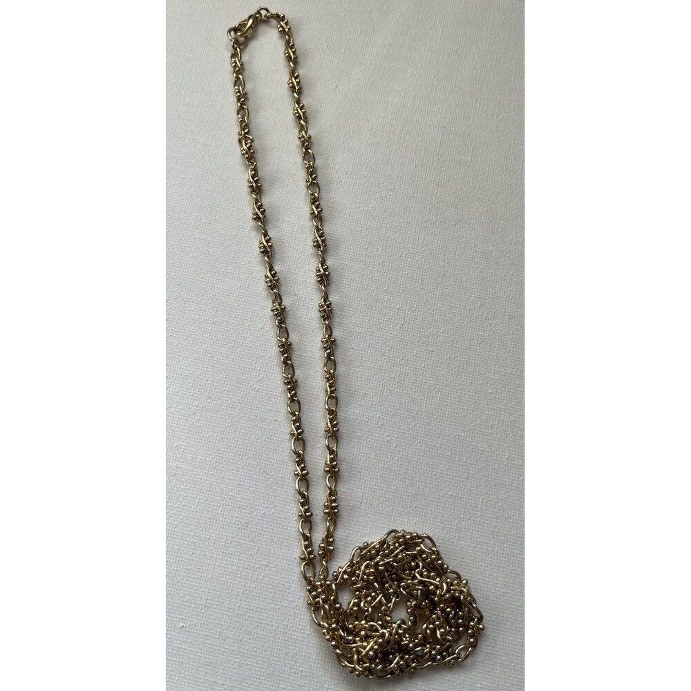 Cable Chain Single Strand Long Necklace Gold Tone 35" Length